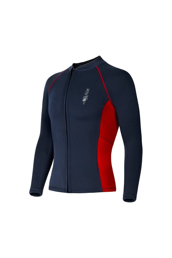 Men's Front Zip 3MM Wetsuit Top Long Sleeve Rash Guard Mock Neck Jacket Solid Sun Protection Swim Shirt for Diving Snorkeling Athletic XL