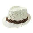 thumbnail image 1 of QSAWXQZ Men's Grid Hat Woven Fedora Cap with Striped Hatband and Short Brim for Summer Party and City Commuting White Free Size, 1 of 6