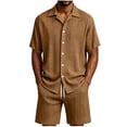 thumbnail image 1 of QSAWXQZ Men's Jacquard 2PC Button Down Set Lapel Short Sleeves Shirt Elastic Waist Shorts with Pockets Beach Outfit for Vacation 2XL, 1 of 7