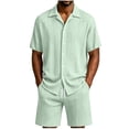 thumbnail image 1 of QSAWXQZ Men's Jacquard 2PC Button Down Set Lapel Short Sleeves Shirt Elastic Waist Shorts with Pockets Beach Outfit for Vacation M, 1 of 7