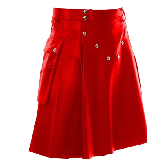 QSAWXQZ Men's Kilt Skirt Pleated Front Faux Leather Panel Button Accent Wrap Skirt with Pockets Casual Bottoms XL