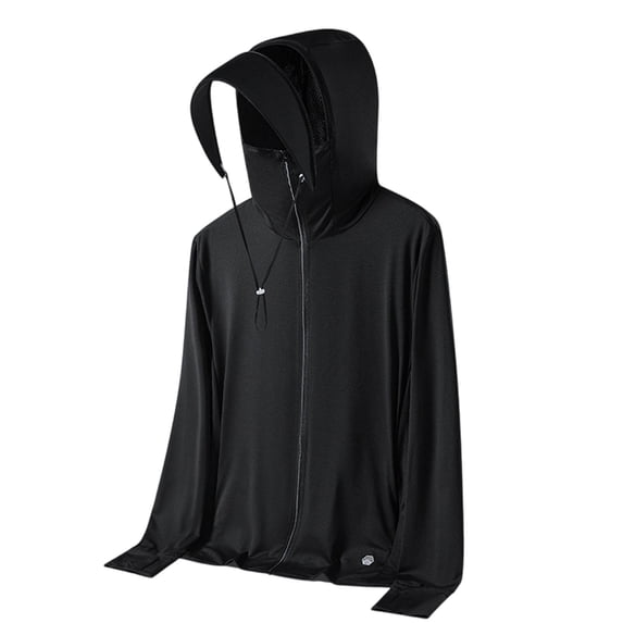 QSAWXQZ Men's Lightweight Hooded Sun Jacket Zip up Long Sleeve Cooling Fishing Shirt for Outdoor Cycling L