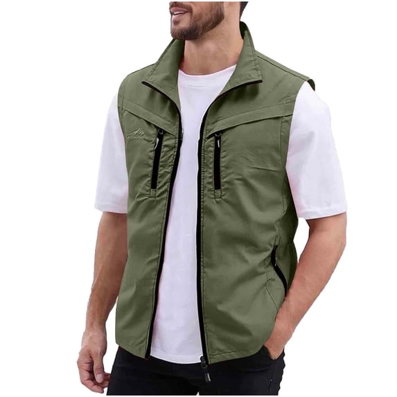 QSAWXQZ Men's Lightweight Outdoor Hiking Vest Zip Up Stand Collar Sleeveless Jacket Windbreaker Cargo Tank with Pockets 5XL