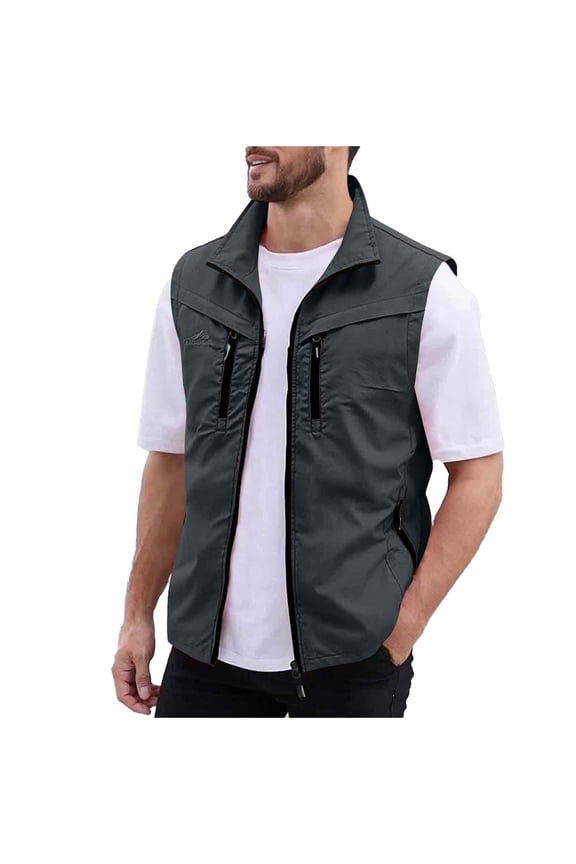 Men's Lightweight Outdoor Hiking Vest Zip Up Stand Collar Sleeveless Jacket Windbreaker Cargo Tank with Pockets M