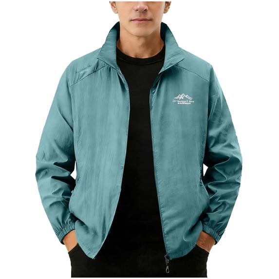 QSAWXQZ Men's Lightweight Sun Protection Windbreaker Jacket with Pockets Long Sleeve Lapel Collar Full Zip Casual Outdoor UPF50 Activewear Jacket 4XL