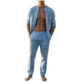 thumbnail image 1 of QSAWXQZ Men's Linen 2PC Outfits Set Stand Collar Long Sleeves Button Down Shirt Elastic Waist Straight Leg Pants with Pockets Beach Loungewear for Vacation L, 1 of 8