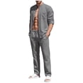 thumbnail image 1 of QSAWXQZ Men's Linen 2PC Outfits Set Stand Collar Long Sleeves Button Down Shirt Elastic Waist Straight Leg Pants with Pockets Beach Loungewear for Vacation XL, 1 of 5