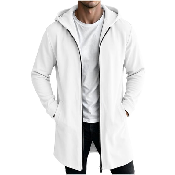 QSAWXQZ Men's Long Hooded Coat Full Zip Long Sleeve Pockets Jacket Casual Winter Outerwear S