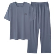 QSAWXQZ Mens Modal 2 Piece Lounge Set&nbsp;with Pocket Crew Neck Short Sleeve Pullover Tee and Elastic Waist Wide Leg Pants with Pockets Casual Comfortable Style for Sleepwear and Loungewear L