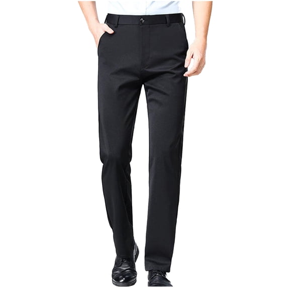 QSAWXQZ Men's Modern Dress Pants Wrinkle Free Stretchy Loose Straight Leg Chino Trousers with Pockets for Wedding Formal Party Black M