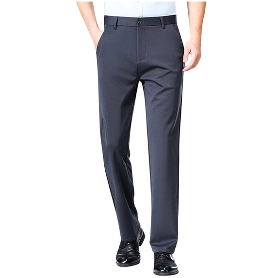 QSAWXQZ Men's Modern Dress Pants Wrinkle Free Stretchy Loose Straight Leg Chino Trousers with Pockets for Wedding Formal Party Dark Gray M