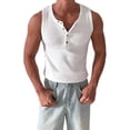 thumbnail image 1 of QSAWXQZ Men's Muscle Tank Top Slim Quarter Button Crew Neck Sleeveless Ribbed Knit Stretch Soft Breathable Classic Athletic Gym Training Undershirt White M, 1 of 8