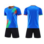QSAWXQZ Men's Printed 2PC Athletic Jersey Set Crew Neck Short Sleeves Top Elastic Waist Shorts with Pockets Outfit Casual for Training M