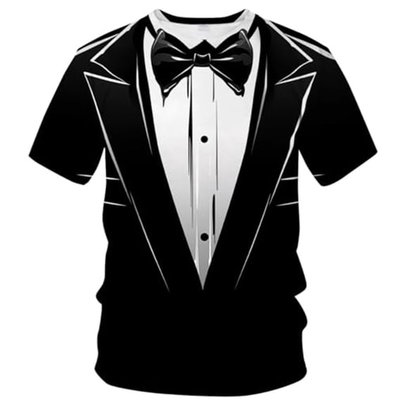 QSAWXQZ Men's Printed Two-in-One Suit Vest T-Shirt Funny Short Sleeve Crew Neck Tuxedo Graphic Tee for Prom Party Multicolor-3 3XL