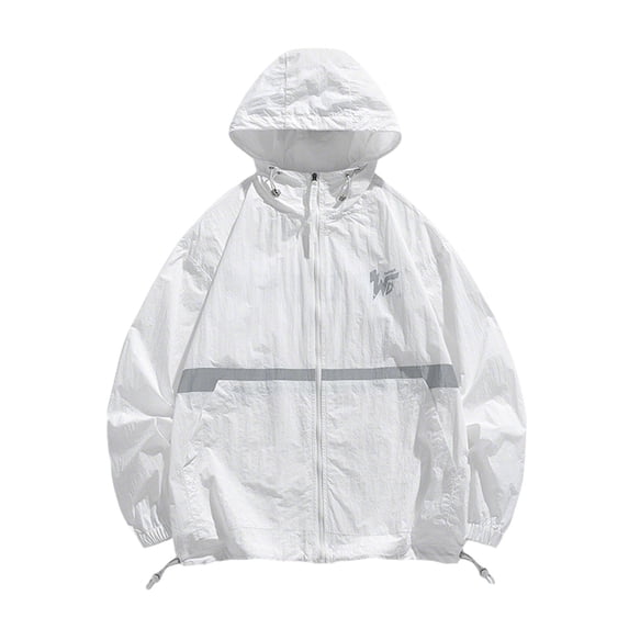 QSAWXQZ Men's Reflective Sun Protection Windbreaker UPF 50+ Zip up Lightweight Hooded Jacket Loose Breathable Outdoor Activewear with Pockets 2XL