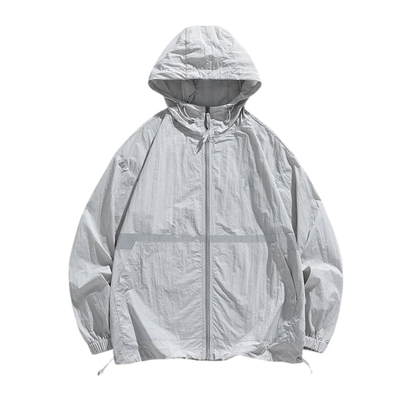 QSAWXQZ Men's Reflective Sun Protection Windbreaker UPF 50+ Zip up Lightweight Hooded Jacket Loose Breathable Outdoor Activewear with Pockets 3XL