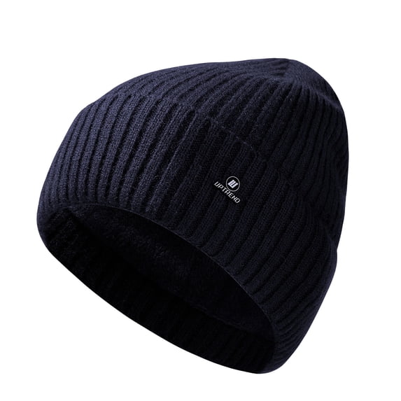 QSAWXQZ Men's Ribbed Knit Beanie Hat Winter Warm Cuffed Skull Cap Soft Stretchy Daily Headwear Navy Free Size