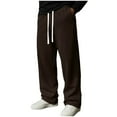 thumbnail image 1 of QSAWXQZ Men's Ribbed Knit Lounge Sweatpants Drawstring Elastic Waist Wide Leg Casual Pants with Pockets Coffee M, 1 of 9
