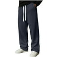 thumbnail image 1 of QSAWXQZ Men's Ribbed Knit Lounge Sweatpants Drawstring Elastic Waist Wide Leg Casual Pants with Pockets Navy 3XL, 1 of 9