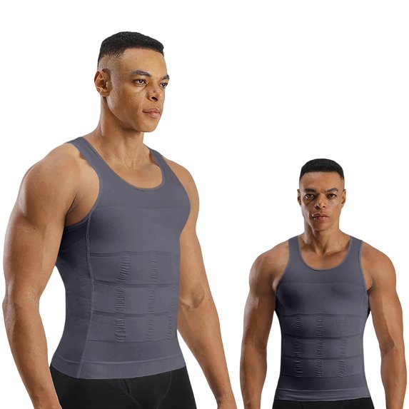 QSAWXQZ Men's Seamless Compression Tank Sleeveless Crew Neck Tummy Control Slim Body Shaper M