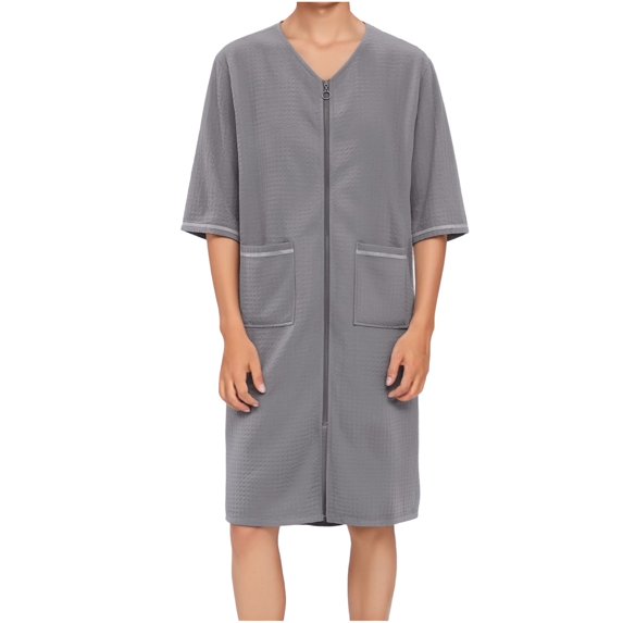 QSAWXQZ Men's Short Sleeve Nightshirt Soft V Neck Sleepwear Loose Nightgown Casual Loungewear with Pocket Gray 2XL