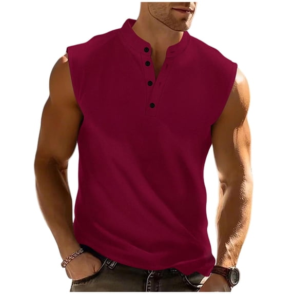 QSAWXQZ Men's Sleeveless Tank Top Button Mock Neck Solid Casual Athletic Workout Gym Pullover Muscle Shirt for Summer Running S