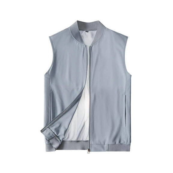 QSAWXQZ Men's Solid Color Vest Sleeveless Zipper Up Lapel Collar Workout Cardigan Tank Top with Pockets Gray 4XL