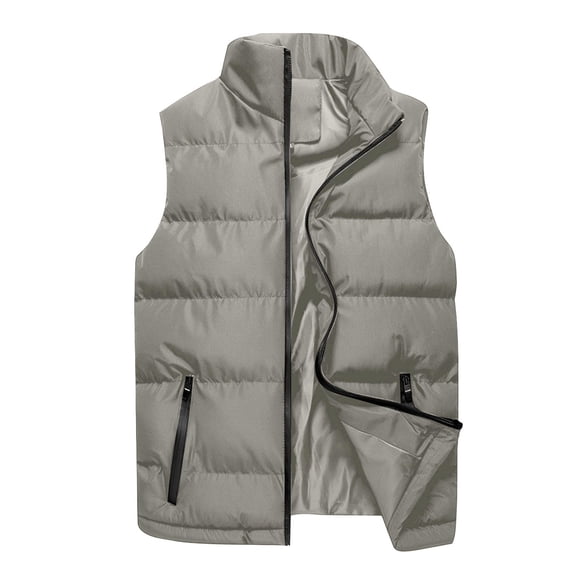 QSAWXQZ Men's Solid Color Vest Stand Collar Lightweight Zip Up Sleeveless Padded Cardigan Jacket with Pockets Gray S
