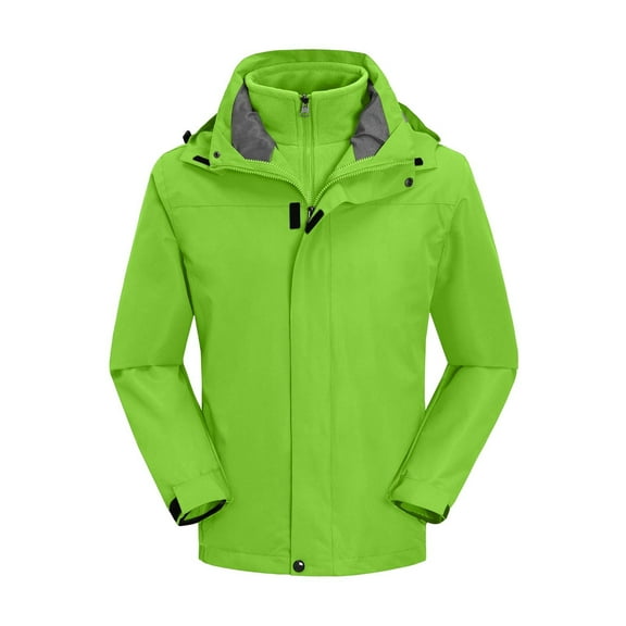 QSAWXQZ Men's Solid Outdoor Windbreaker Waterproof Hooded Stand Collar Zip Up Loog Sleeve Softshell Cardigan Coat with Pockets Green L
