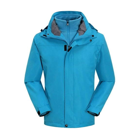 QSAWXQZ Men's Solid Outdoor Windbreaker Waterproof Hooded Stand Collar Zip Up Loog Sleeve Softshell Cardigan Coat with Pockets Sky Blue S