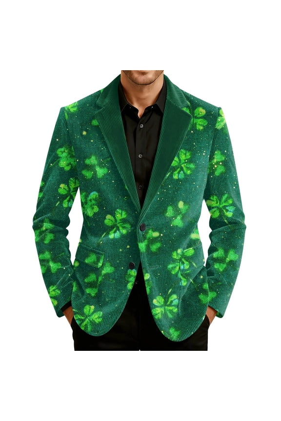 Men's St.Patrick's Day Carnival Blazer Graphic Print Long Sleeve Coat Festival Holiday Party Cardigan Jacket with Pockets M