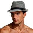 thumbnail image 1 of QSAWXQZ Men's Straw Fedora Hat Plaid Band Breathable Sun Hat for Summer Free Size, 1 of 4