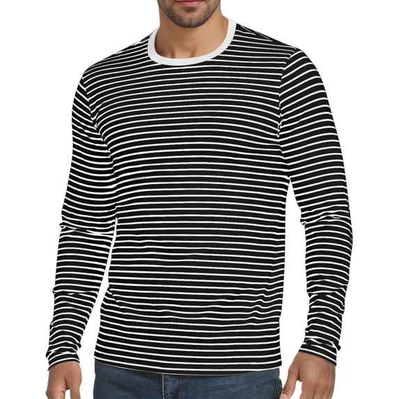 QSAWXQZ Men's Striped Graphic T Shirt Crew Neck Long Sleeve Pullover Casual Tee Shirt for Spring 2XL