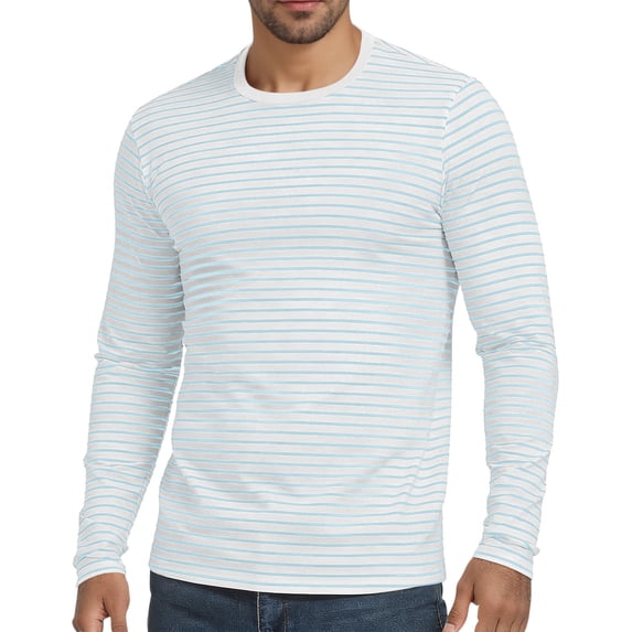 QSAWXQZ Men's Striped Graphic T Shirt Crew Neck Long Sleeve Pullover Casual Tee Shirt for Spring 3XL