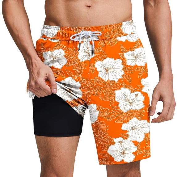 QSAWXQZ Men's Summer 2-in-1 Stretchy Athletic Shorts with Inner Liner Muscle Support Moisture Wicking Quicky Dry Elastic Waist Drawstring Shorts with Pockets M
