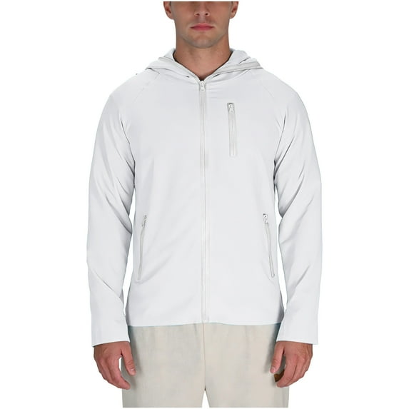 QSAWXQZ Men's Sun Protection Hoodie Long Sleeve Zip Up Jacket UPF 50+ Breathable Quick Dry Outdoor Fishing Running Sport Coat with Pockets XL
