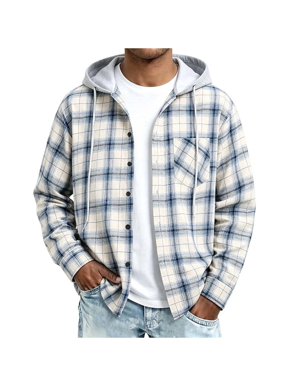 Men's Texture Knit Hooded Shacket Long Sleeve Button Down Multi Pockets Casual Outerwear L