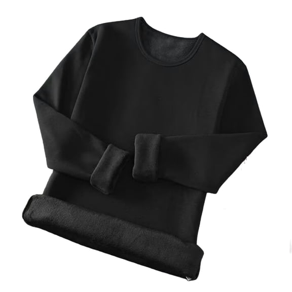QSAWXQZ Men's Thermal Base Layer Top Fleece Lined Long Sleeve Crewneck Pullover Shirt Underwear for Workout Black L