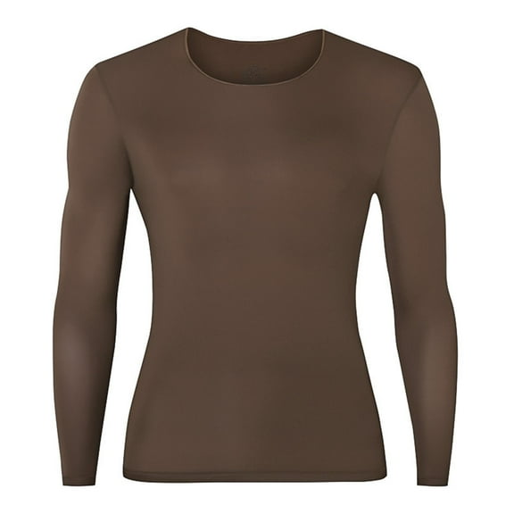 QSAWXQZ Men's Thermal Base Layer Top Long Sleeve Crewneck Solid Pullover Brown L