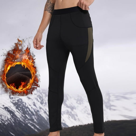 QSAWXQZ Men's Thermal Fleece Lined Base Layer Elastic Waist Color Block Warmer Leggings for Workout Black 3XL