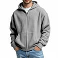 thumbnail image 1 of QSAWXQZ Men's Thermal Hoodie Solid Long Sleeve Zip Up Cardigan Coat with Pockets for Spring Gray 4XL, 1 of 8