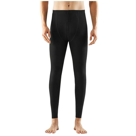 QSAWXQZ Men's Thermal Pants Solid Elastic Waist Base Layer Leggings for Outdoor Black L