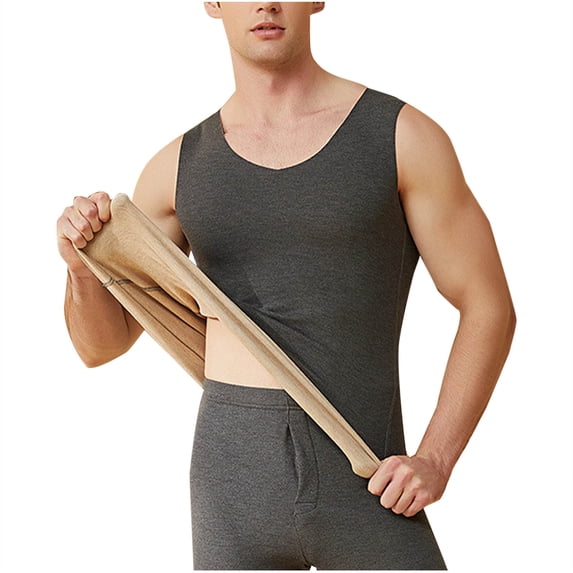 QSAWXQZ Men's Thermal Tank Top Crew Neck Sleeveless Seamless Fleece Lined Stretch Base Layer for Winter Layering L