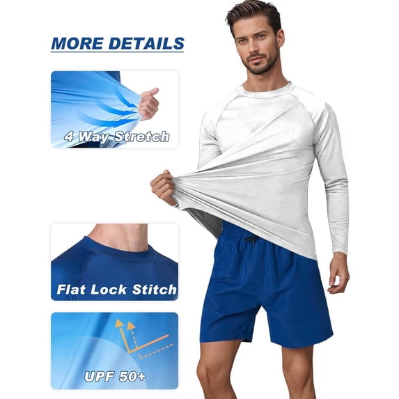 QSAWXQZ Men's UPF 50+ Sun Protection Long Sleeve Rashguard Shirt Lightweight Moisture Wicking Quick Dry Solid Athletic Swim Running Outdoor Top M