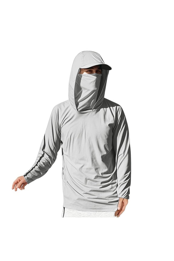 Men's UPF 50+ Sun Protection Long Sleeve Top with Face Gaiter Lightweight Breathable Quick Dry Outdoor Fishing Shirt with Pockets M