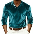 thumbnail image 1 of QSAWXQZ Men's Velvet Shirt Solid Long Sleeve V Neck Vintage Pullover Top for Spring Mint Green L, 1 of 8