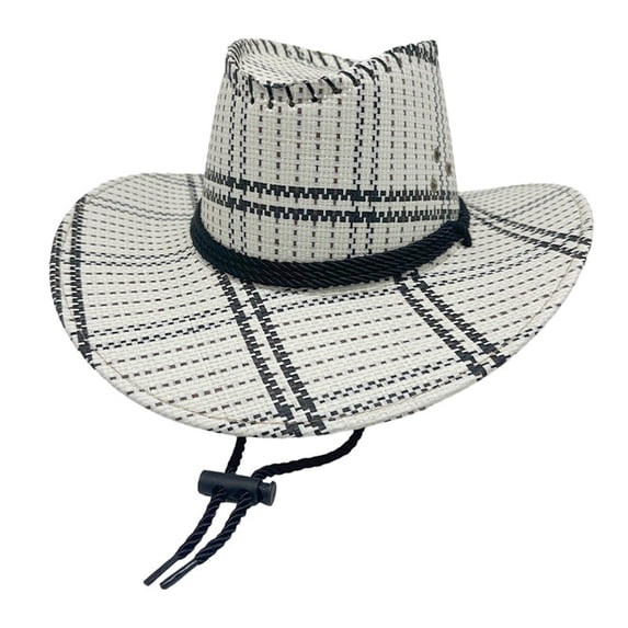 QSAWXQZ Men's Vintage Straw Cowboy Hat Wide Brim Sun Protection with Chin Strap Breathable Beach Ranch Cap M