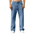 thumbnail image 1 of QSAWXQZ Men's Washed Solid Denim Jeans Button Zip Straight Leg Loungewear Pants with Pockets Dark Blue XL, 1 of 9