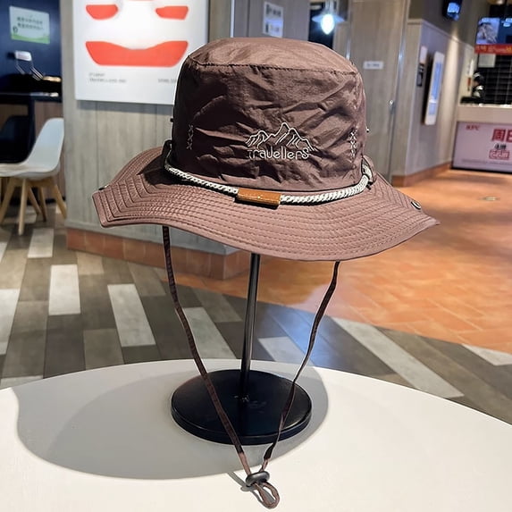 QSAWXQZ Men's Wide Brim Outdoor Hat Foldable Chin Strap Embroidered Sun Protection Bucket Hat Free Size