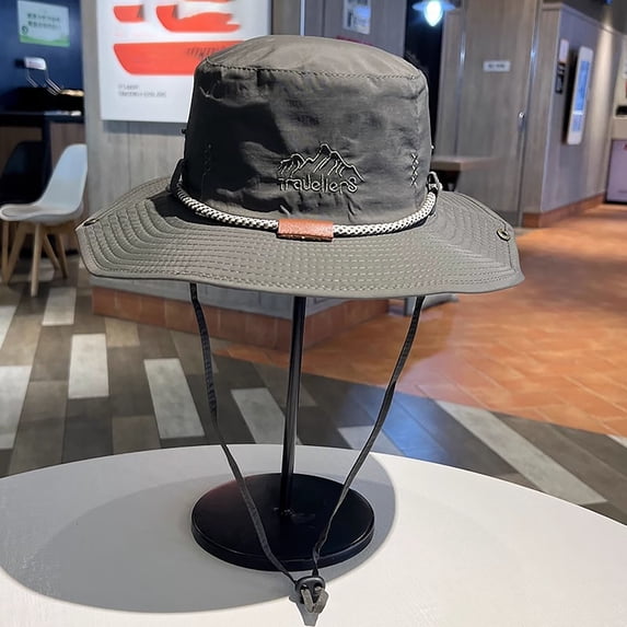 QSAWXQZ Men's Wide Brim Outdoor Hat Foldable Chin Strap Embroidered Sun Protection Bucket Hat Free Size